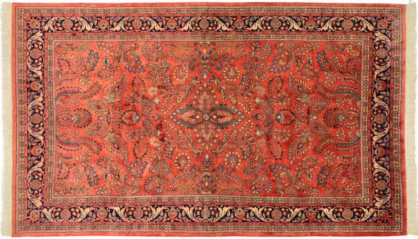 Sarough Rug 200x300 Hand Knotted Pink Floral Orient Short Pile Living Room