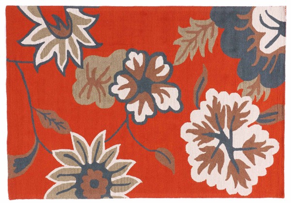 Short pile carpet flowers wool 200x300 Orange Floral Hand Tufted Modern