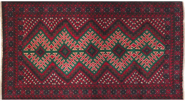 Afghan Gebetsteppich Belutsch Teppich 90x150 Handgeknüpft Rot Geometrische Muster