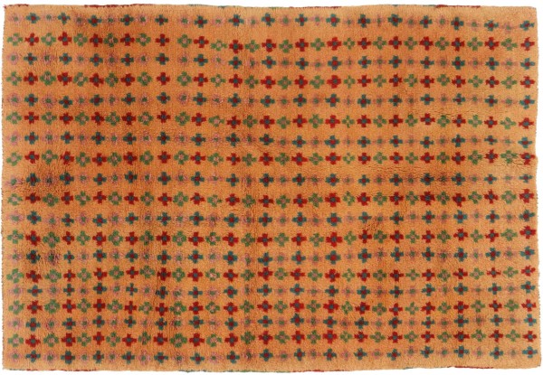 Gabbeh carpet 120x180 hand-knotted golden yellow stripes oriental UNIKAT short pile