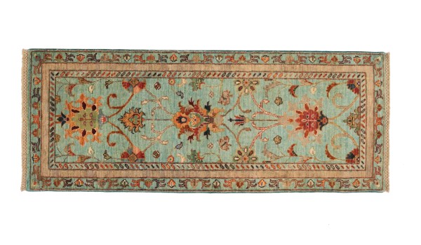 Sultani carpet 60x160 hand-knotted runner blue floral oriental UNIKAT short pile