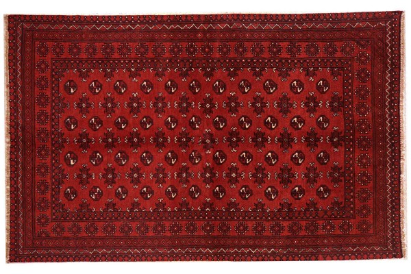 Afghan Aqcha Rug 150x240 Hand Knotted Red Geometric Orient Low Pile Living Room
