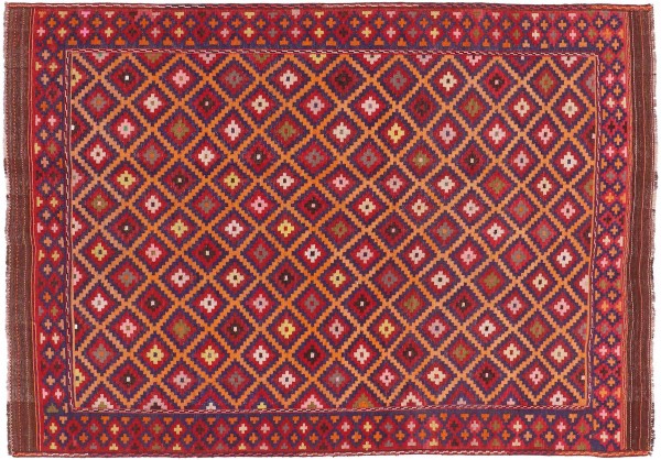 Afghan Kilim Soumakh Ghalmuri Rug 160x230 Handwoven Red Geometric Handmade