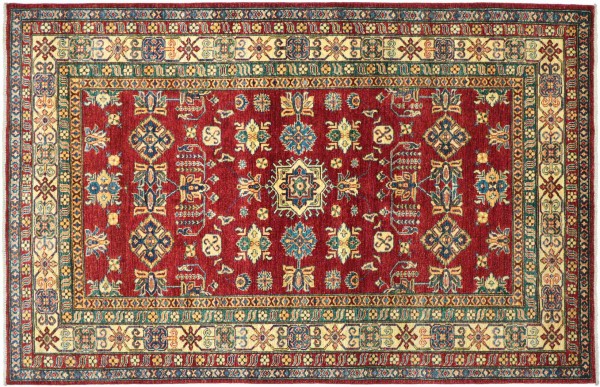 Afghan Kazak Fine Teppich 170x240 Handgeknüpft Rot Geometrische Orient Kurzflor