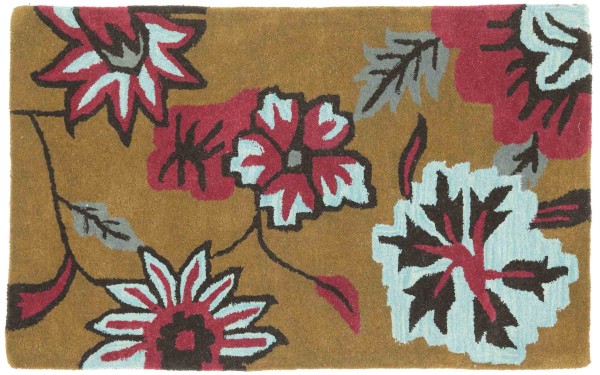 Wollteppich Blüte 90x150 Braun Floral Handarbeit Handtuft Modern