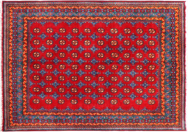Afghan Aqcha Rug 200x300 Hand Knotted Red Patterned Orient Short Pile Living Room
