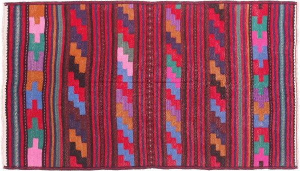 Afghan Kilim Soumakh Ghalmuri Rug 120x210 Handwoven Red Stripes Handwoven