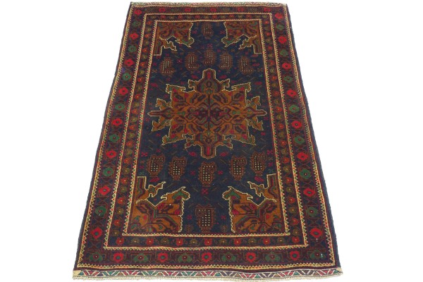 Afghan Gebetsteppich Belutsch Teppich 90x150 Handgeknüpft Grau Geometrisch Orient
