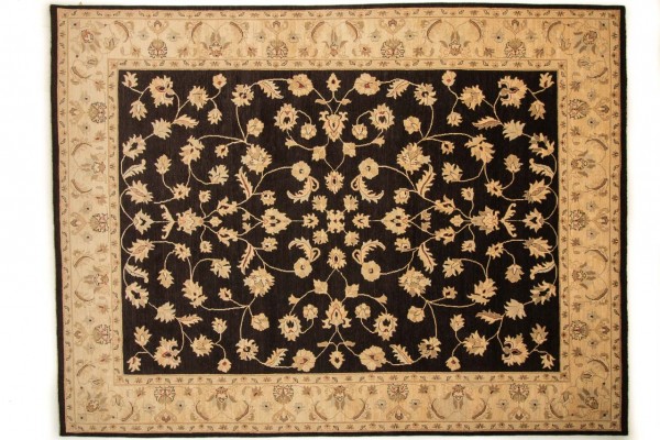 Afghan Chobi Ziegler Rug 250x350 Hand Knotted Black Floral Pattern Orient Short Pile