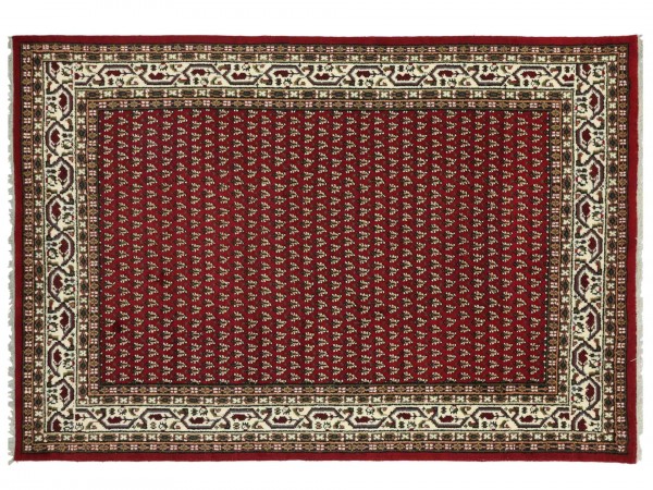 Mir Sarough Rug 60x90 Hand Knotted Red Geometric Orient Pattern Short Pile