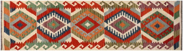 Afghan Maimana Kilim Rug 80x300 Handwoven Runner Colorful Geometric Handmade
