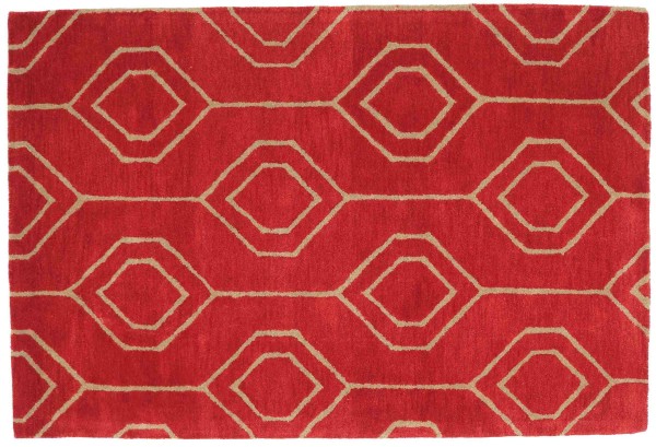 Short pile wool carpet 120x180 orange patterned handcrafted handtuft modern