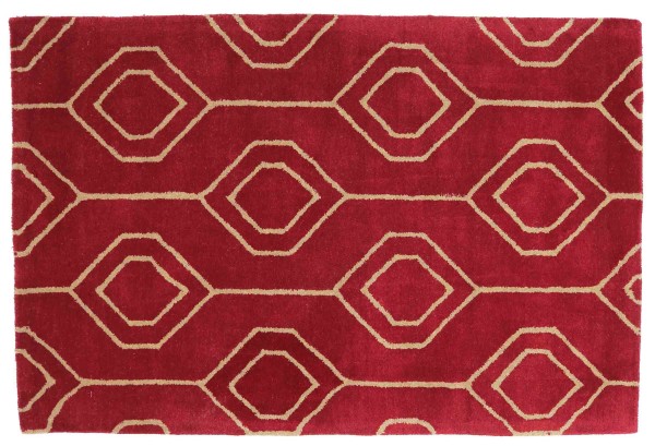 Short pile wool carpet 120x180 red patterned handcrafted handtuft modern