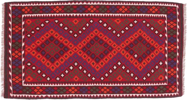 Afghan Kelim Soumakh Ghalmuri Teppich 100x200 Handgewebt Rot Geometrisch Handarbeit
