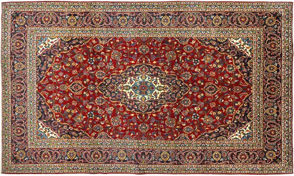Perser Keshan 250x350 Handgeknüpft Orientteppich Rot Spiegelmuster Wolle