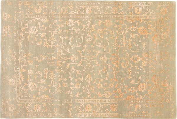 Modern hand-knotted carpet 120x180 Olive Floral Oriental UNIKAT short pile