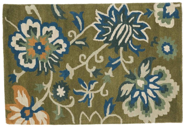 Short pile carpet Flowers 120x180 green floral pattern handmade handtuft modern