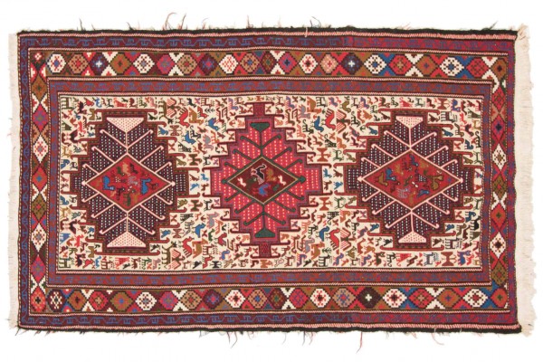 Perser Seidensoumakh 110x200 Handgewebt Teppich Mehrfarbig Orientalisch