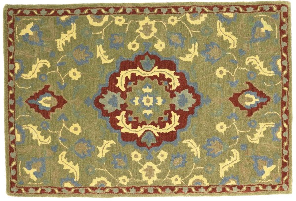 Wool carpet 120x180 green medallion handmade handtuft modern