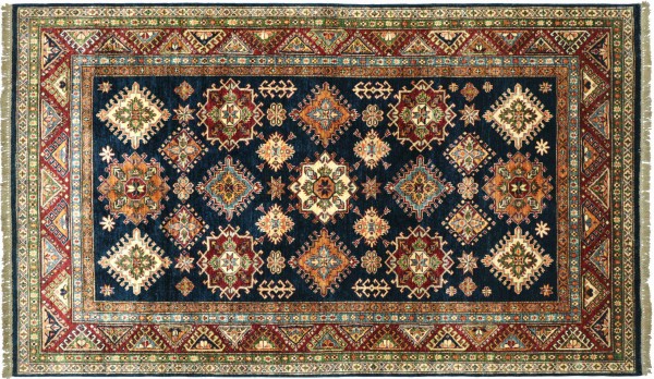 Afghan Kazak Fine Teppich 170x260 Handgeknüpft Blau Geometrische Orient Kurzflor
