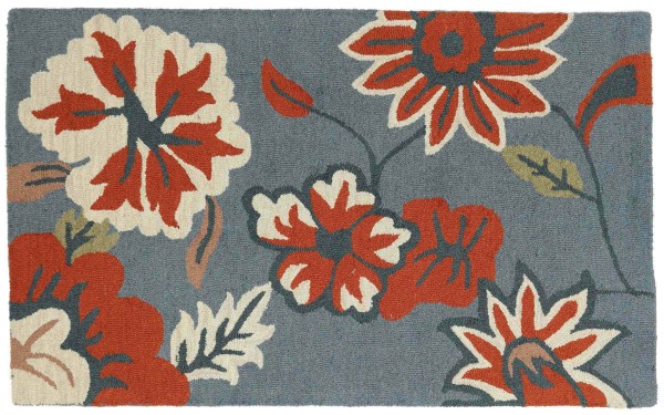 Wool carpet flower 90x150 blue floral handmade hand tuft modern