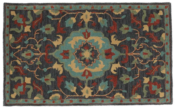 Wool carpet 90x160 blue medallion handmade handtuft modern