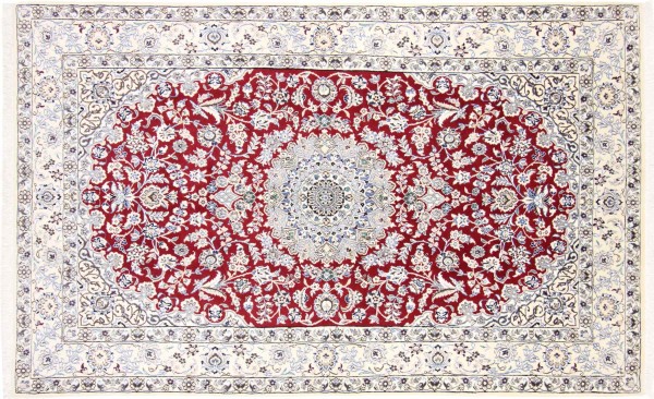 Persian carpet Nain 9LA 150x250 Hand-knotted White Medallion Oriental UNIKAT short pile