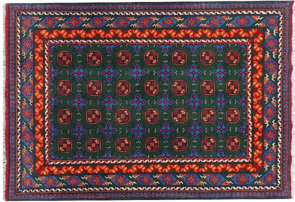 Afghan Akcha Rang Dar Rug 120x180 Hand Knotted Green Patterned Orient Short Pile