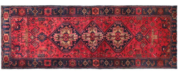 Persian Hamedan carpet 120x310 hand-knotted runner red mirror pattern Orient short pile