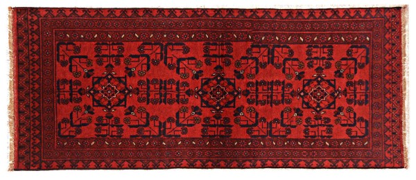 Afghan Khal Mohammadi Teppich 80x190 Handgeknüpft Braun Geometrisch Orient Kurzflor