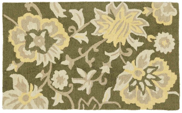 Wool carpet Flowers 90x150 green floral pattern handmade handtuft modern