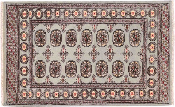 Pakistan Bukhara Rug 90x150 Hand Knotted Gray Geometric Orient Short Pile