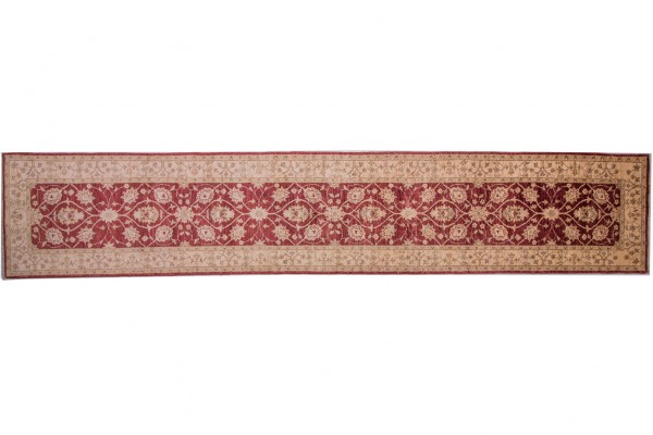 Afghan Chobi Ziegler carpet 90x400 hand-knotted runner red oriental
