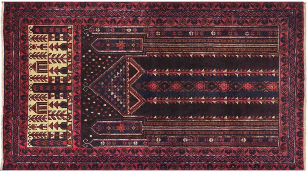 Afghan Prayer rug Balouch Teppich 90x150 Handgeknüpft Blau Geometrische Muster Orient