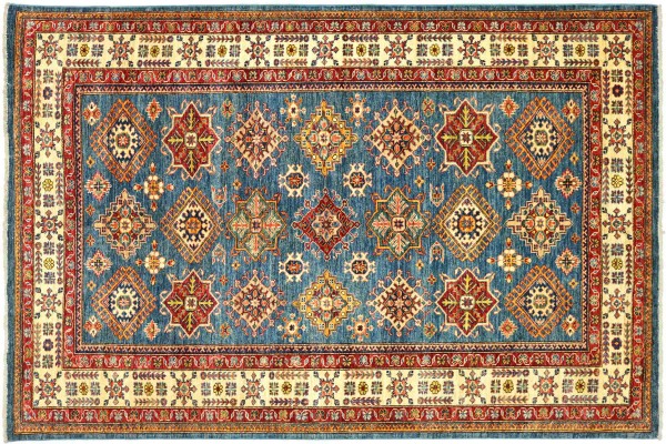 Afghan Kazak Fein 170x210 Handgeknüpft Orientteppich Blau Geometrisch Wolle