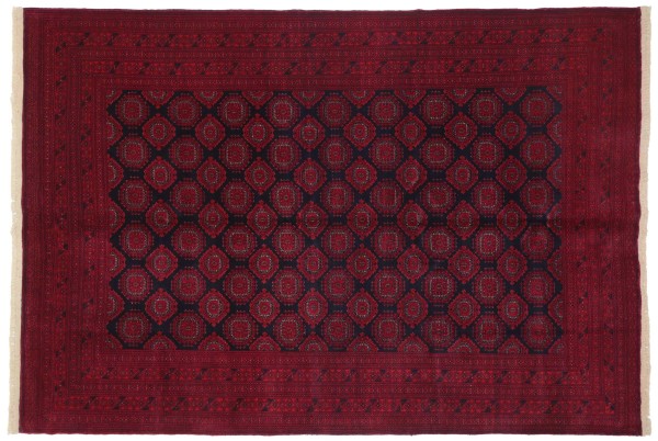 Afghan Teppich 200x300 Handgeknüpft Rot Geometrisch Orient Kurzflor Wohnzimmer