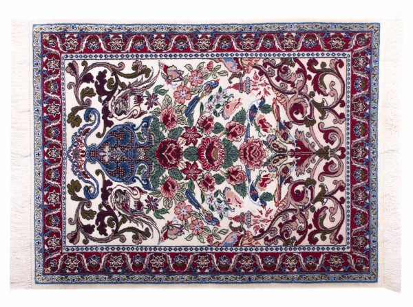 Perser Isfahan 70x90 Handgeknüpft Teppich Mehrfarbig Blumenmuster Kurzflor Orient