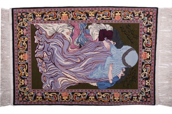 Perser Isfahan 70x100 Handgeknüpft Teppich Mehrfarbig Bildmotive Kurzflor Orient