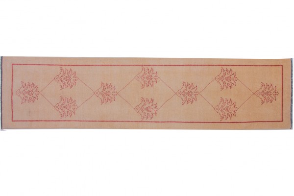 Afghan Chobi Ziegler 70x300 Handgeknüpft Teppich Läufer Beige Orientalisch