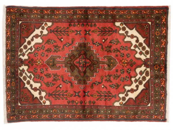 Perser Hamadan 100x140 Handgeknüpft Teppich Mehrfarbig Medaillon Kurzflor