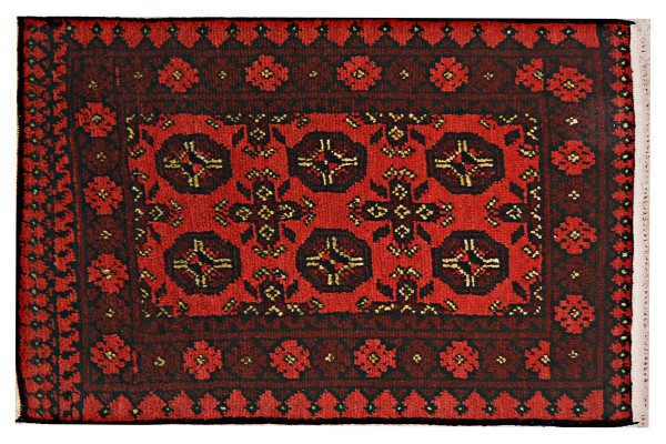 Afghan Aqcha Teppich 80x120 Handgeknüpft Rot Geometrisch Orient Kurzflor Wohnzimmer