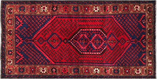 Perser Hamedan Teppich 110x190 Handgeknüpft Rot spiegelmuster Wolle Kurzflor Rug