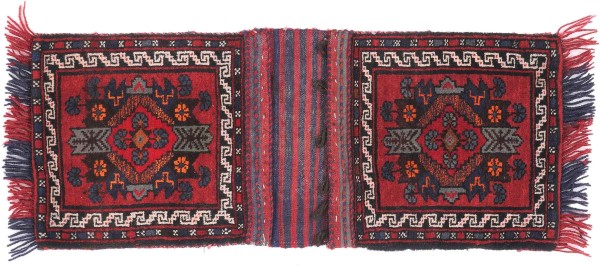 Khorjin Carpet Saddle Bag Camel Bag Nomads 40x90 Hand Knotted Red Geometric