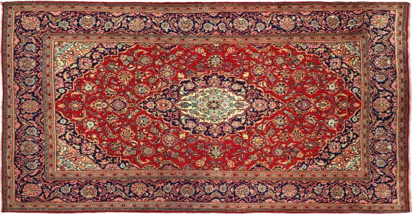 Perser Ardekan 200x340 Handgeknüpft Orientteppich Rot Medaillon Wolle Kurzflor