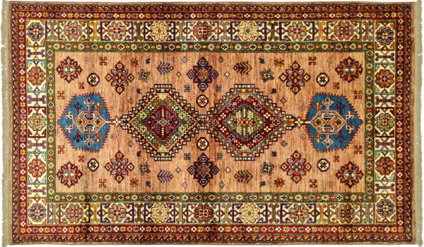 Afghan fine Kazak carpet 120x180 hand-knotted brown border Orient short pile