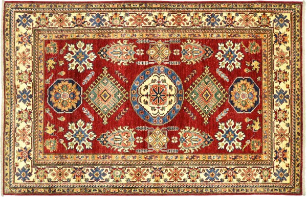 Afghan Fine Kazak Rug 150x200 Hand Knotted Red Floral Pattern Orient Short Pile