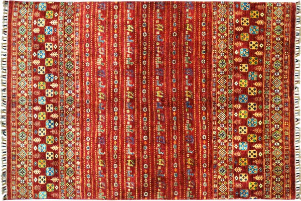 Afghan Khorjin Shaal Rug 160x230 Hand Knotted Red Stripes Orient Short Pile