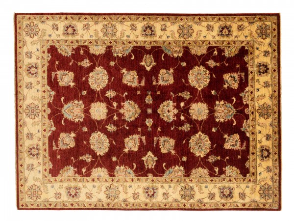 Afghan Chobi Ziegler Rug 150x200 Hand Knotted Red Floral Pattern Orient Short Pile