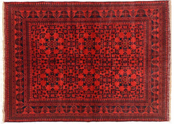 Afghan Khal Mohammadi Teppich 150x200 Handgeknüpft Braun Geometrisch Orient Kurzflor
