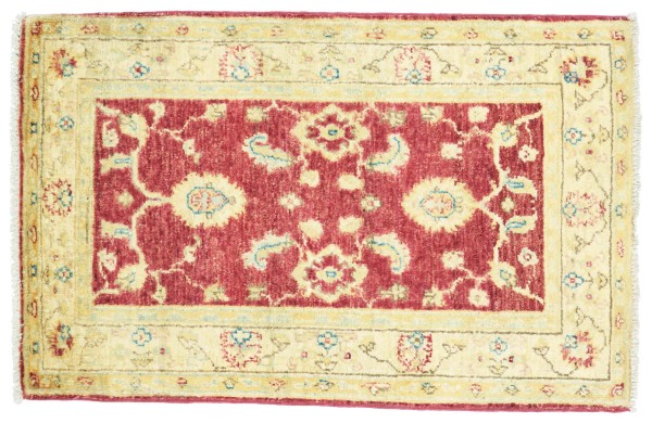 Afghan Chobi Ziegler Rug 80x80 Hand Knotted Red Floral Pattern Orient Short Pile